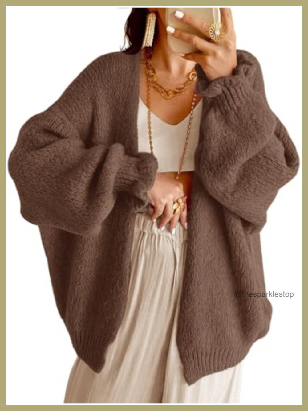 Chunky Oversized Cardigan Sweater Open Front Long Lantern Sleeve Fall Knit